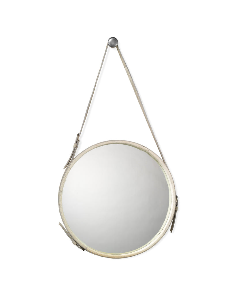 Jamie Young Round Brown Leather Small Mirror