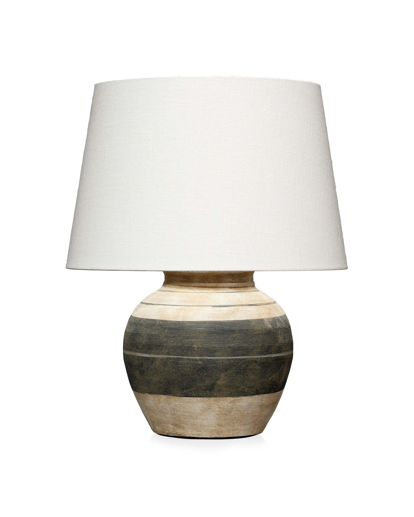 Ceramic White Linen Bernard Table Lamp - Beige & Dark Grey