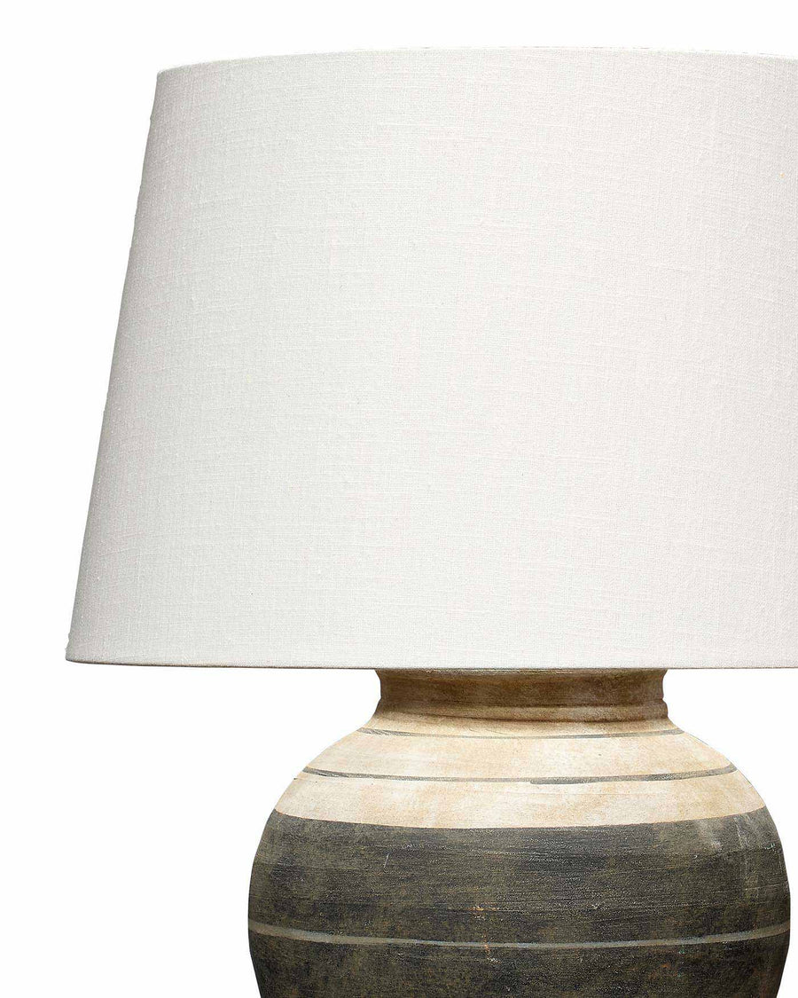 Ceramic White Linen Bernard Table Lamp - Beige & Dark Grey